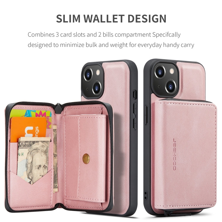 For iPhone 15 Plus JEEHOOD Magnetic Zipper Wallet Leather Phone Case(Pink) by JEEHOOD