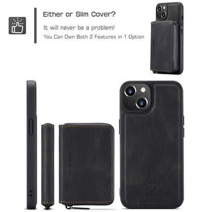 For iPhone 15 JEEHOOD Magnetic Zipper Wallet Leather Phone Case(Black) by JEEHOOD
