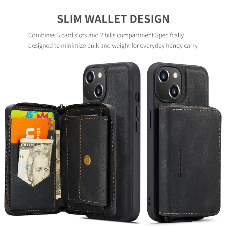 For iPhone 15 JEEHOOD Magnetic Zipper Wallet Leather Phone Case(Black) by JEEHOOD
