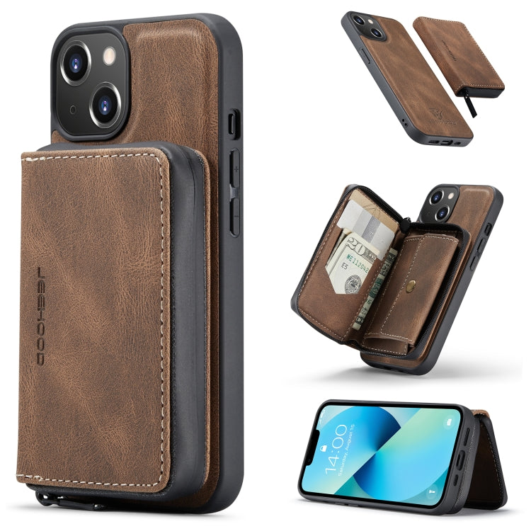 For iPhone 15 JEEHOOD Magnetic Zipper Wallet Leather Phone Case(Brown) by JEEHOOD