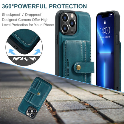 For iPhone 15 Pro Max JEEHOOD RFID Blocking Anti-Theft Magnetic PU Phone Case(Blue) by JEEHOOD