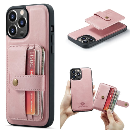 For iPhone 15 Pro JEEHOOD RFID Blocking Anti-Theft Magnetic PU Phone Case(Pink) by JEEHOOD