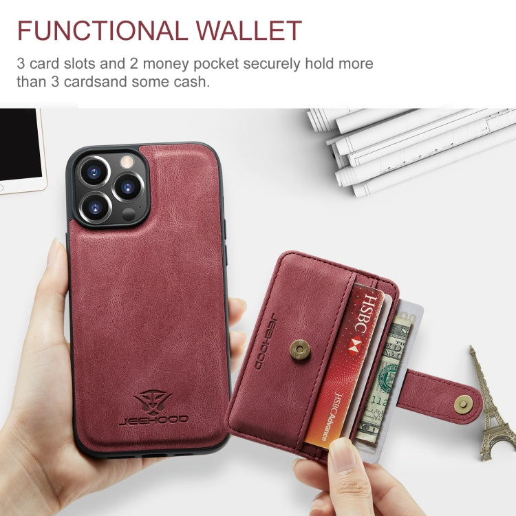 For iPhone 15 Pro JEEHOOD RFID Blocking Anti-Theft Magnetic PU Phone Case(Red) by JEEHOOD