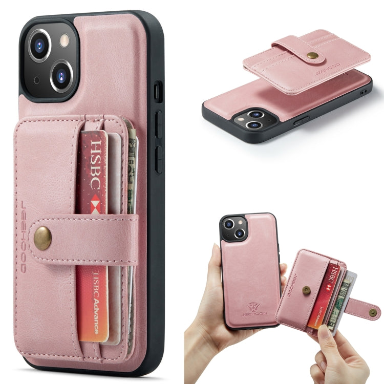 For iPhone 15 Plus JEEHOOD RFID Blocking Anti-Theft Magnetic PU Phone Case(Pink) by JEEHOOD