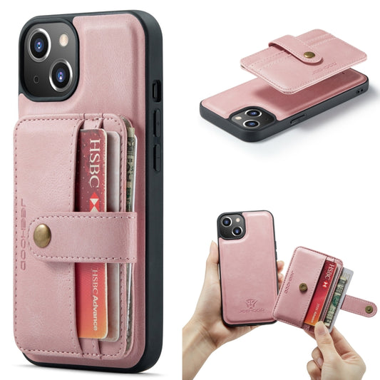 For iPhone 15 Plus JEEHOOD RFID Blocking Anti-Theft Magnetic PU Phone Case(Pink) by JEEHOOD