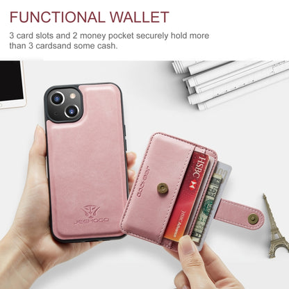 For iPhone 15 Plus JEEHOOD RFID Blocking Anti-Theft Magnetic PU Phone Case(Pink) by JEEHOOD