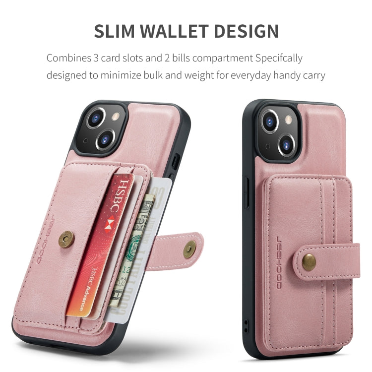 For iPhone 15 Plus JEEHOOD RFID Blocking Anti-Theft Magnetic PU Phone Case(Pink) by JEEHOOD