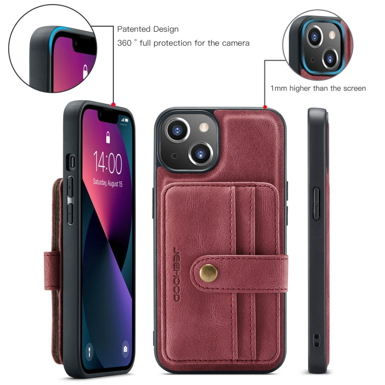 For iPhone 15 Plus JEEHOOD RFID Blocking Anti-Theft Magnetic PU Phone Case(Red) by JEEHOOD