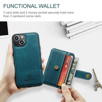 For iPhone 15 Plus JEEHOOD RFID Blocking Anti-Theft Magnetic PU Phone Case(Blue) by JEEHOOD