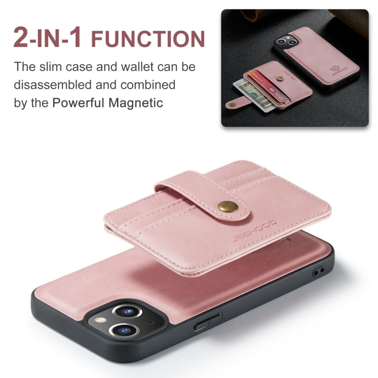 For iPhone 15 JEEHOOD RFID Blocking Anti-Theft Magnetic PU Phone Case(Pink) by JEEHOOD