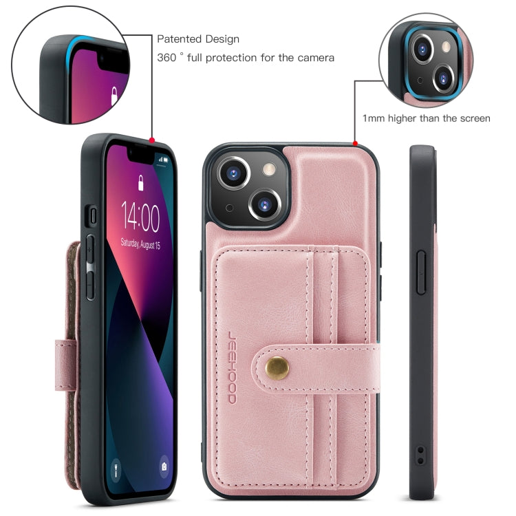 For iPhone 15 JEEHOOD RFID Blocking Anti-Theft Magnetic PU Phone Case(Pink) by JEEHOOD