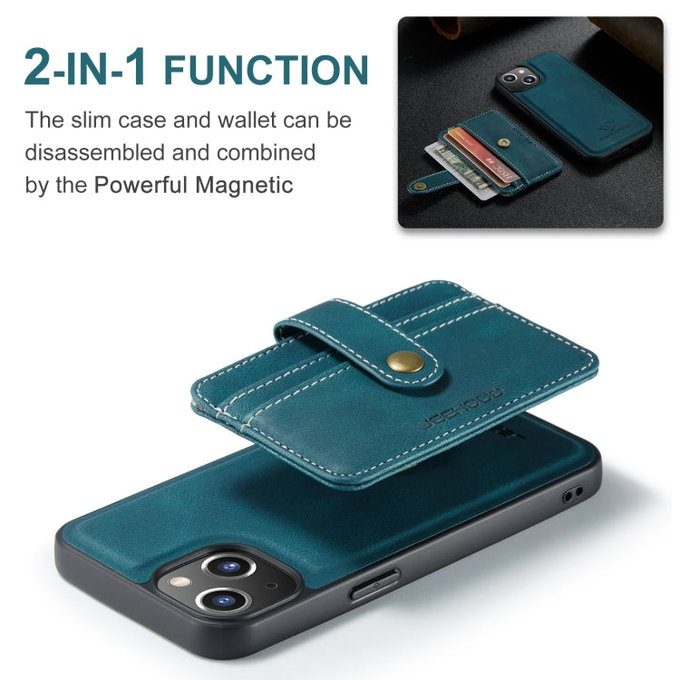 For iPhone 15 JEEHOOD RFID Blocking Anti-Theft Magnetic PU Phone Case(Blue) by JEEHOOD