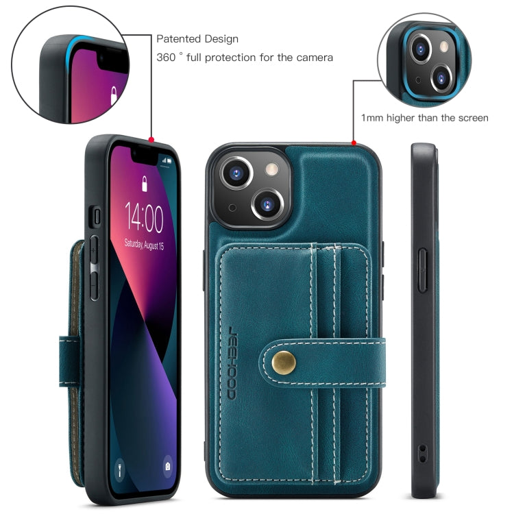 For iPhone 15 JEEHOOD RFID Blocking Anti-Theft Magnetic PU Phone Case(Blue) by JEEHOOD