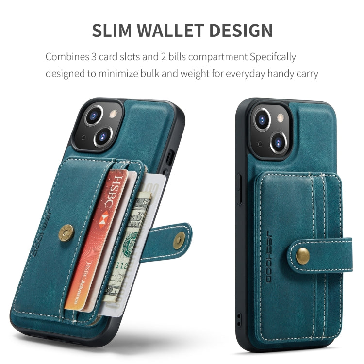 For iPhone 15 JEEHOOD RFID Blocking Anti-Theft Magnetic PU Phone Case(Blue) by JEEHOOD