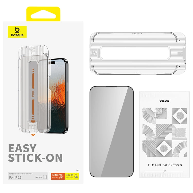 For iPhone 15 Baseus Sapphire Series Dustproof Peep-proof Tempered Glass Film by Baseus