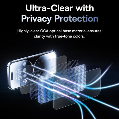 For iPhone 15 Baseus Sapphire Series Dustproof Peep-proof Tempered Glass Film by Baseus
