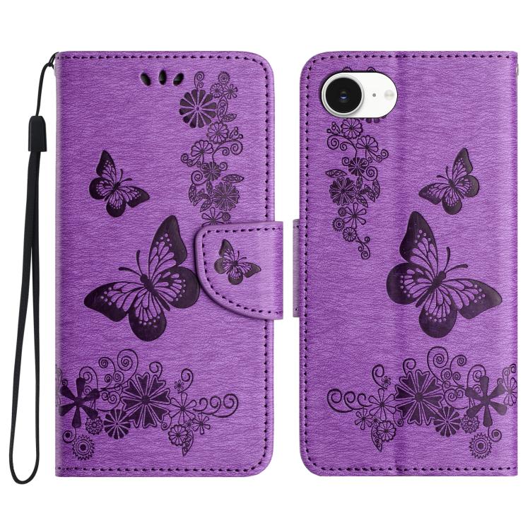 For iPhone 16e Butterfly Embossed Flip Leather Phone Case(Purple) by bashfashion