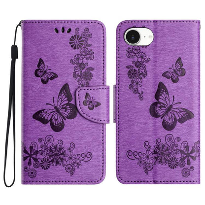 For iPhone 16e Butterfly Embossed Flip Leather Phone Case(Purple) by bashfashion
