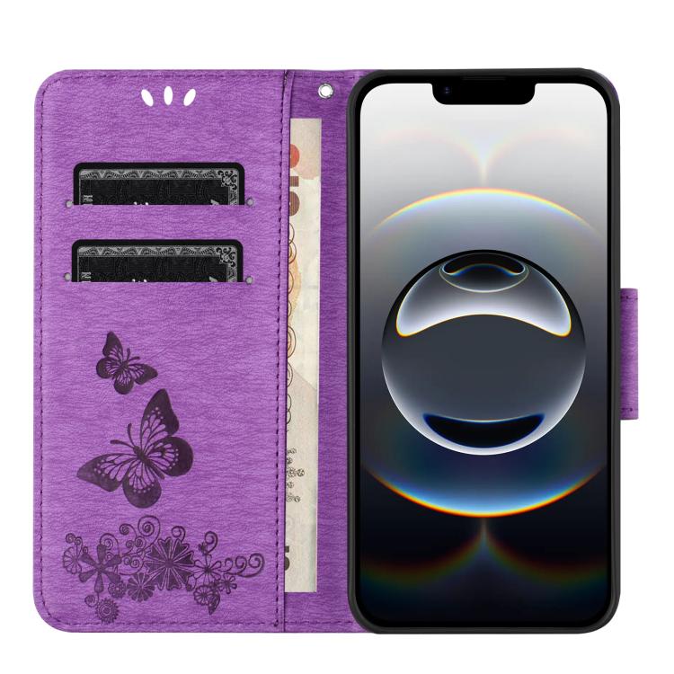 For iPhone 16e Butterfly Embossed Flip Leather Phone Case(Purple) by bashfashion