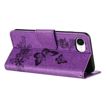 For iPhone 16e Butterfly Embossed Flip Leather Phone Case(Purple) by bashfashion