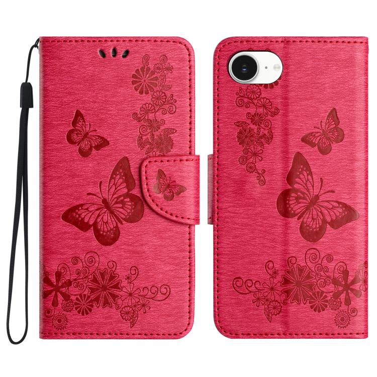 For iPhone 16e Butterfly Embossed Flip Leather Phone Case(Red) by bashfashion