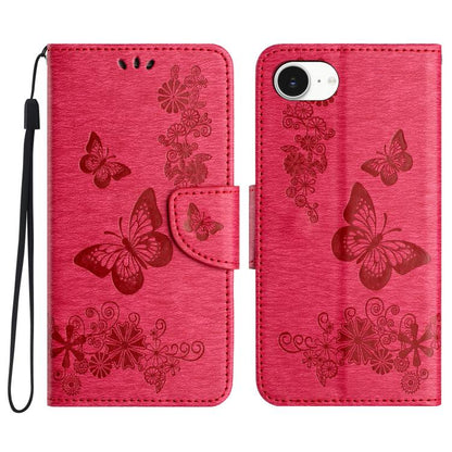 For iPhone 16e Butterfly Embossed Flip Leather Phone Case(Red) by bashfashion
