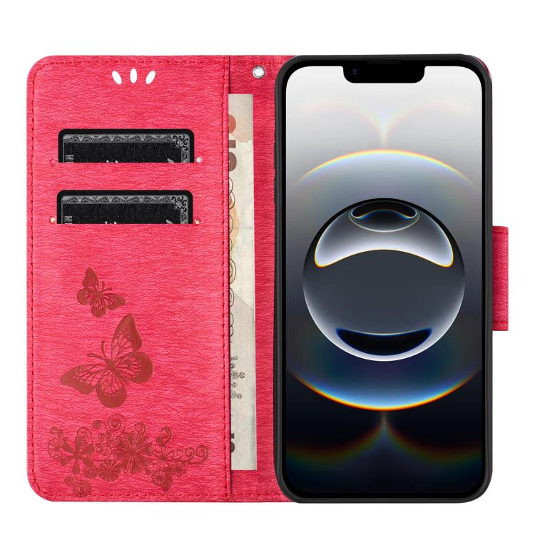For iPhone 16e Butterfly Embossed Flip Leather Phone Case(Red) by bashfashion