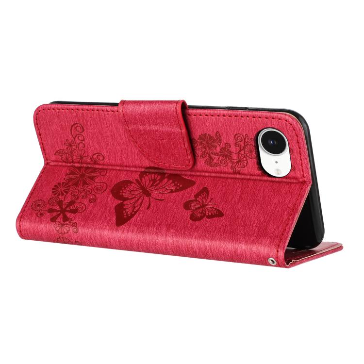 For iPhone 16e Butterfly Embossed Flip Leather Phone Case(Red) by bashfashion