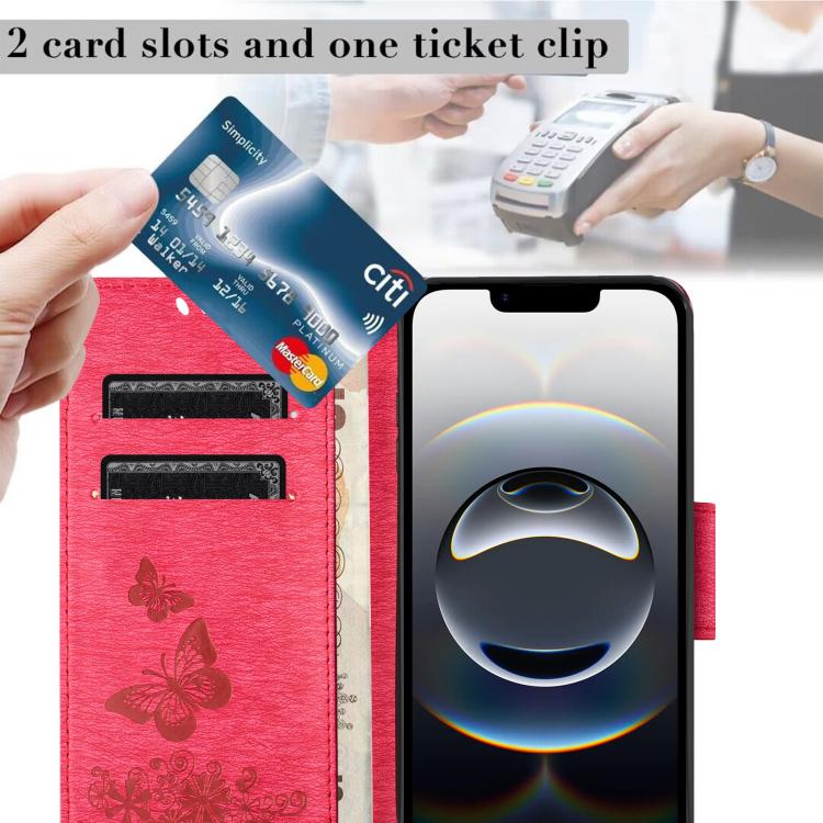 For iPhone 16e Butterfly Embossed Flip Leather Phone Case(Red) by bashfashion