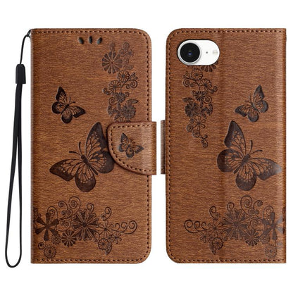 For iPhone 16e Butterfly Embossed Flip Leather Phone Case(Brown) by bashfashion