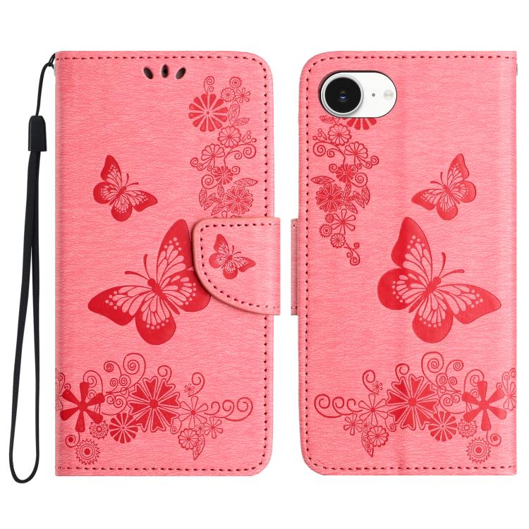 For iPhone 16e Butterfly Embossed Flip Leather Phone Case(Pink) by bashfashion