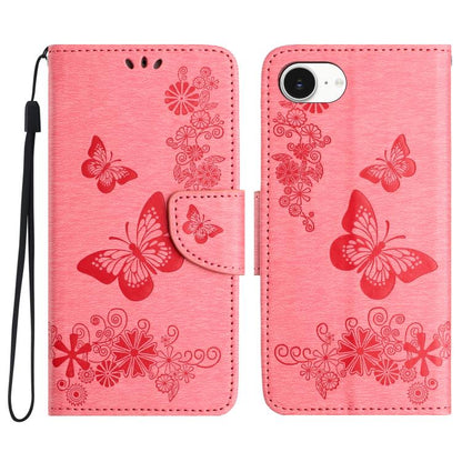 For iPhone 16e Butterfly Embossed Flip Leather Phone Case(Pink) by bashfashion