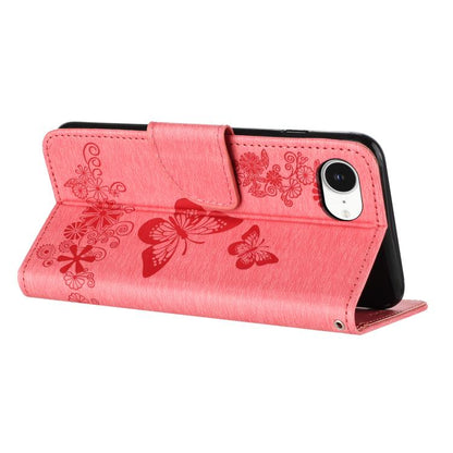 For iPhone 16e Butterfly Embossed Flip Leather Phone Case(Pink) by bashfashion