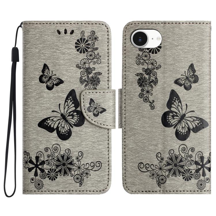 For iPhone 16e Butterfly Embossed Flip Leather Phone Case(Grey) by bashfashion