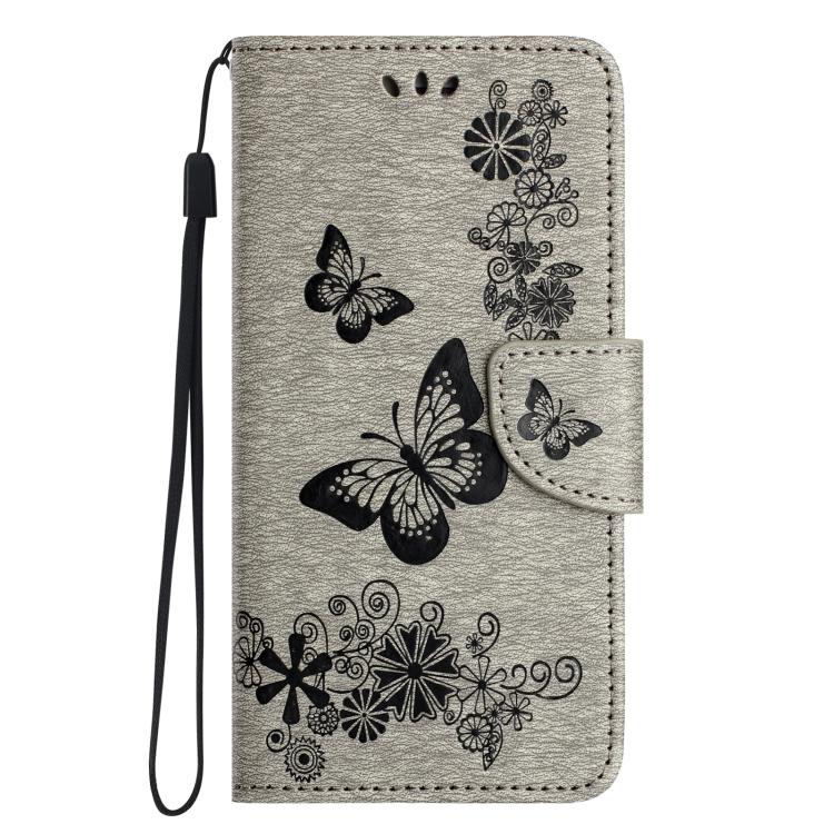 For iPhone 16e Butterfly Embossed Flip Leather Phone Case(Grey) by bashfashion