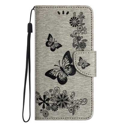 For iPhone 16e Butterfly Embossed Flip Leather Phone Case(Grey) by bashfashion