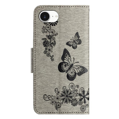 For iPhone 16e Butterfly Embossed Flip Leather Phone Case(Grey) by bashfashion