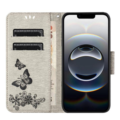 For iPhone 16e Butterfly Embossed Flip Leather Phone Case(Grey) by bashfashion