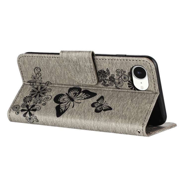 For iPhone 16e Butterfly Embossed Flip Leather Phone Case(Grey) by bashfashion