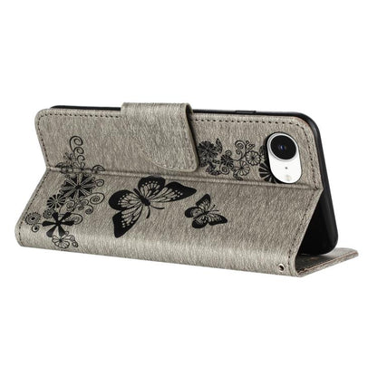 For iPhone 16e Butterfly Embossed Flip Leather Phone Case(Grey) by bashfashion
