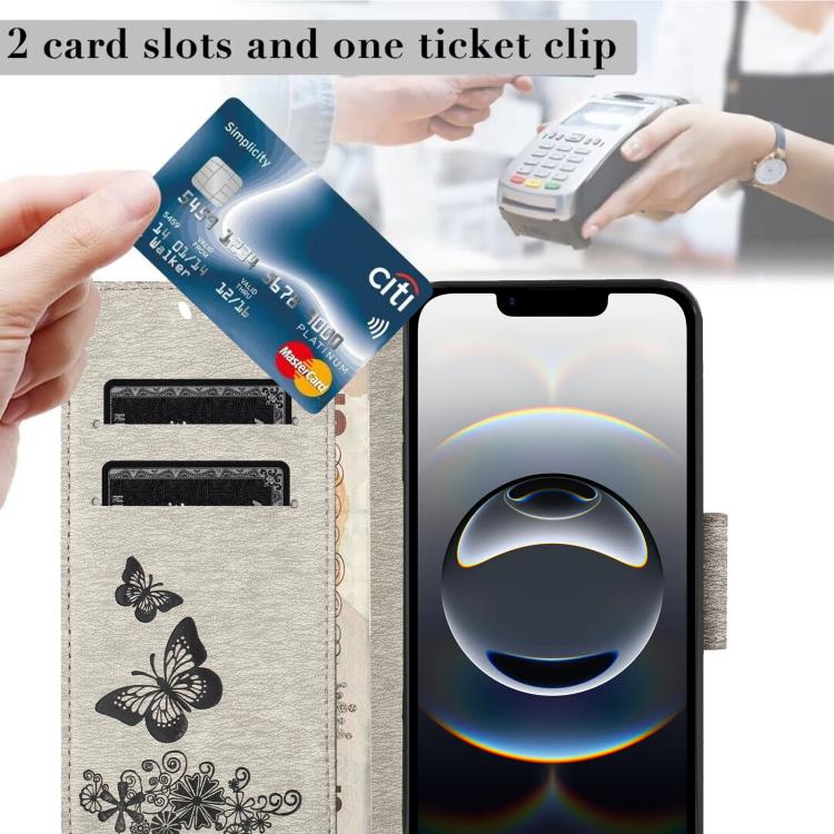 For iPhone 16e Butterfly Embossed Flip Leather Phone Case(Grey) by bashfashion