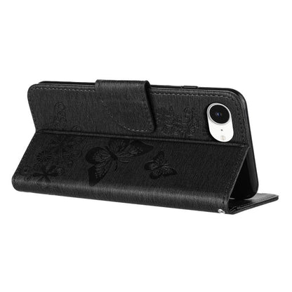 For iPhone 16e Butterfly Embossed Flip Leather Phone Case(Black) by bashfashion