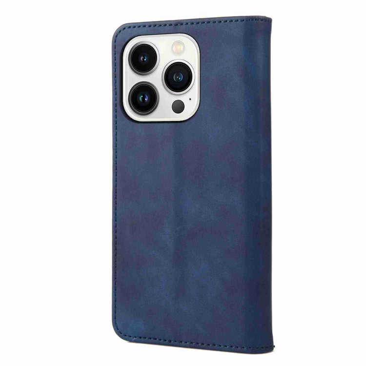 For iPhone 15 Pro Max Skin Feel Splicing Leather Phone Case(Blue) by bashfashion