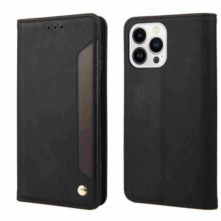 For iPhone 15 Pro Max Skin Feel Splicing Leather Phone Case(Black) by bashfashion