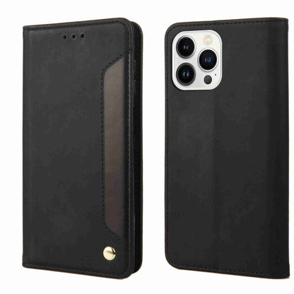 For iPhone 15 Pro Max Skin Feel Splicing Leather Phone Case(Black) by bashfashion