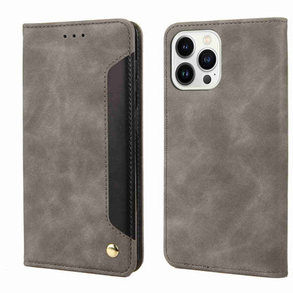 For iPhone 15 Pro Skin Feel Splicing Leather Phone Case(Grey) by bashfashion