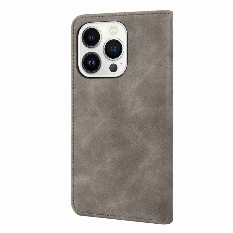 For iPhone 15 Pro Skin Feel Splicing Leather Phone Case(Grey) by bashfashion