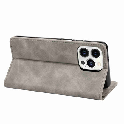 For iPhone 15 Pro Skin Feel Splicing Leather Phone Case(Grey) by bashfashion