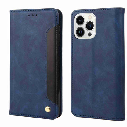 For iPhone 15 Pro Skin Feel Splicing Leather Phone Case(Blue) by bashfashion