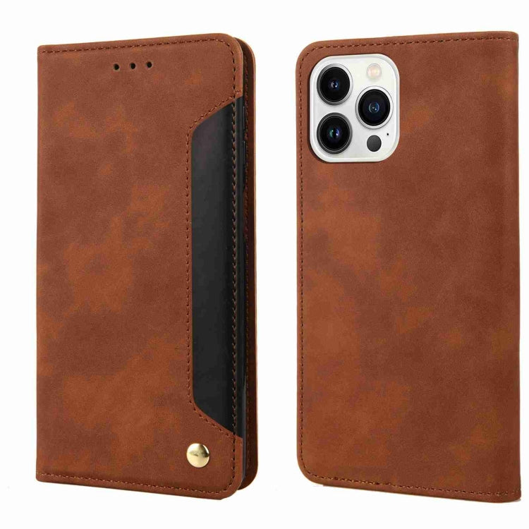 For iPhone 15 Pro Skin Feel Splicing Leather Phone Case(Brown) by bashfashion